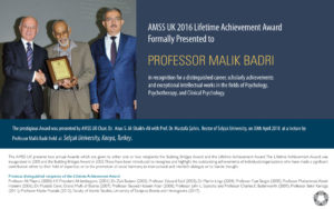 Prof. Malik Badri Formally Presented with AMSS UK 2016 Lifetime Achievement Award