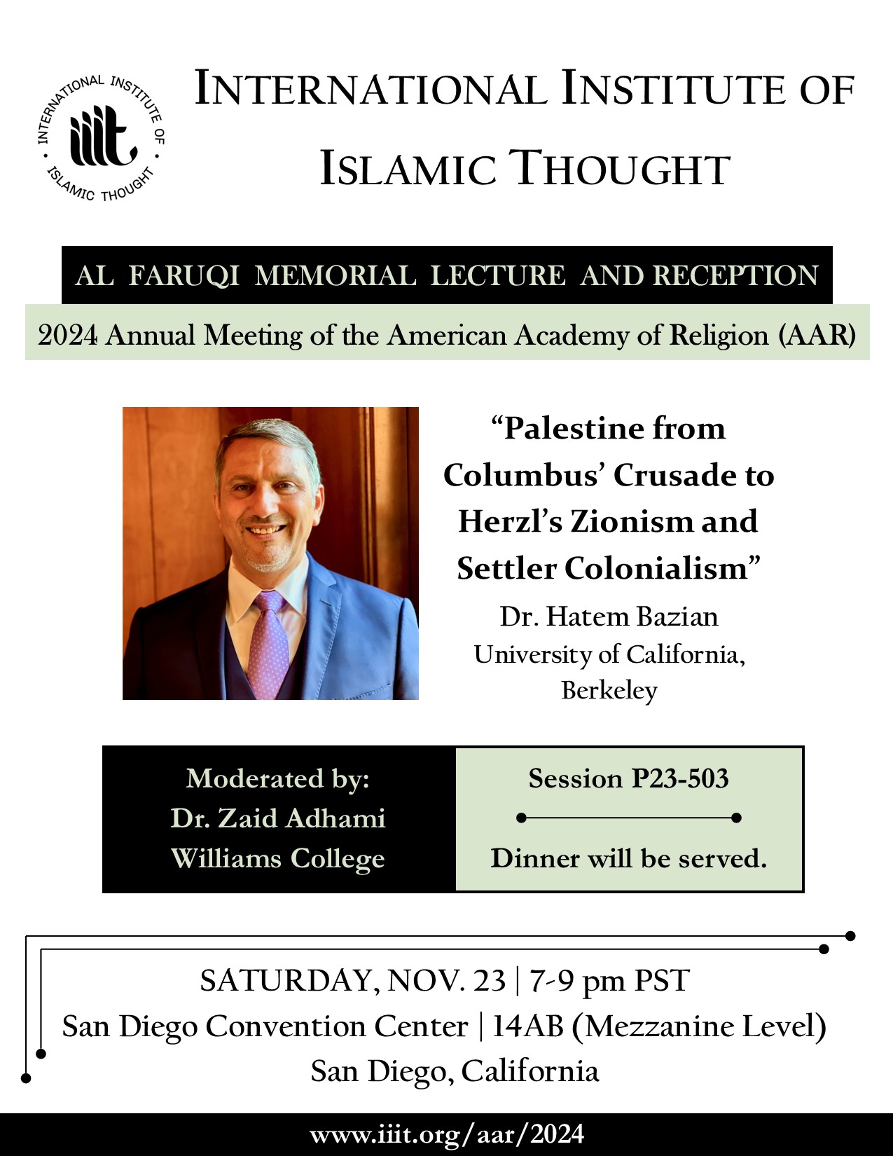 IIIT Al Faruqi Memorial Lecture and Reception at the 2024 Annual Meeting of the American Academy of Religion (AAR)