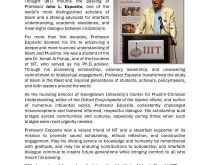 Remembering Professor John L. Esposito (1940-2026)